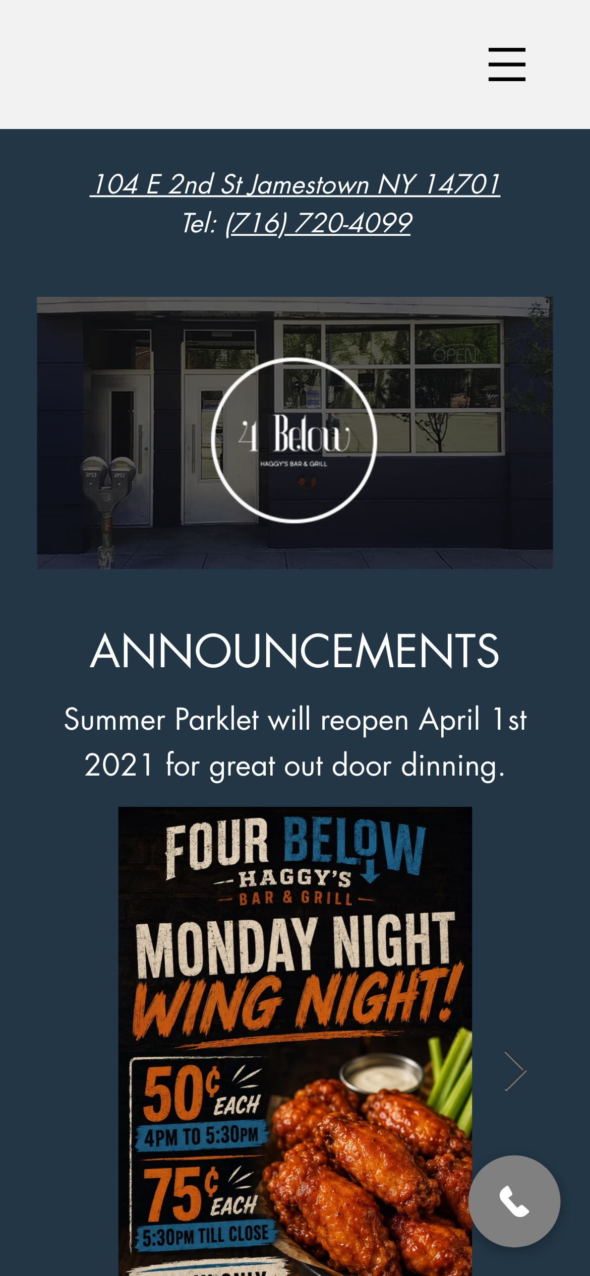 4 Below Bar & Grill website on a phone
