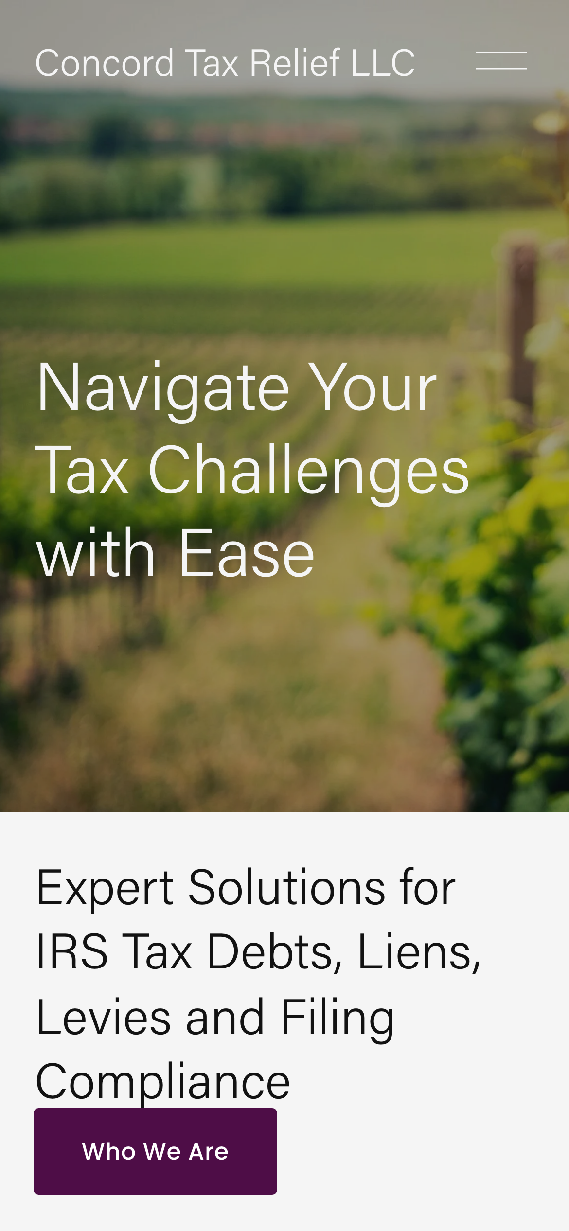 Concord Tax Relief website on a phone