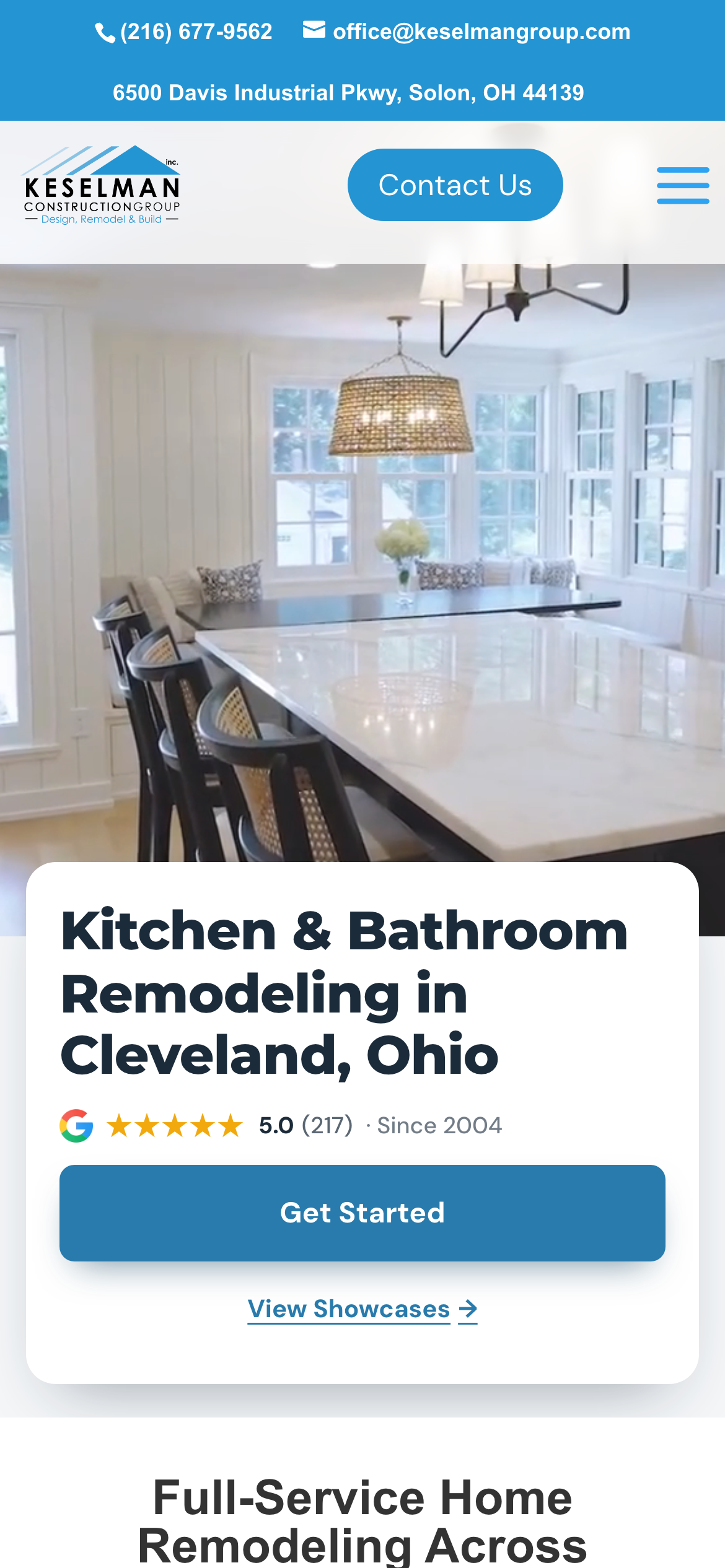 Keselman Construction Group website on a phone