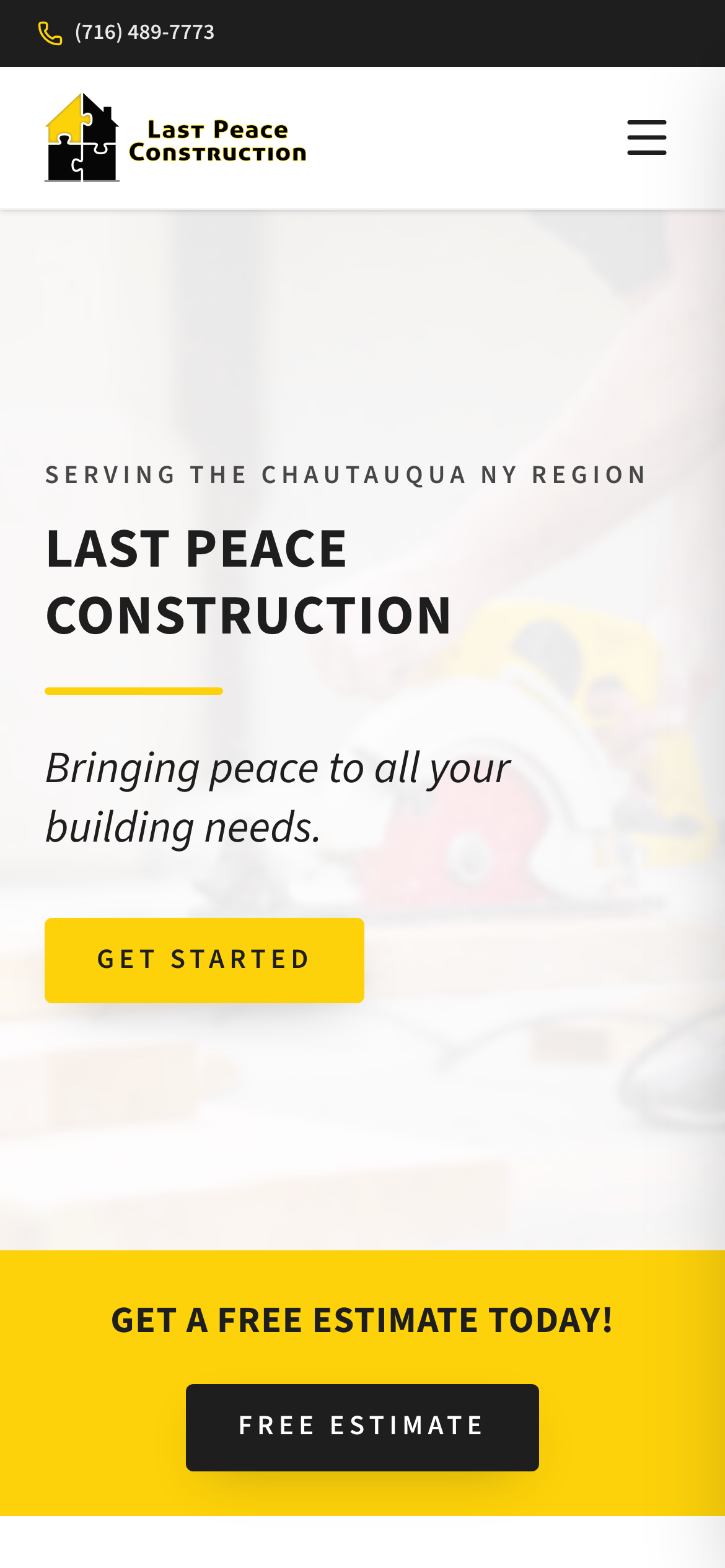 Last Peace Construction website on a phone