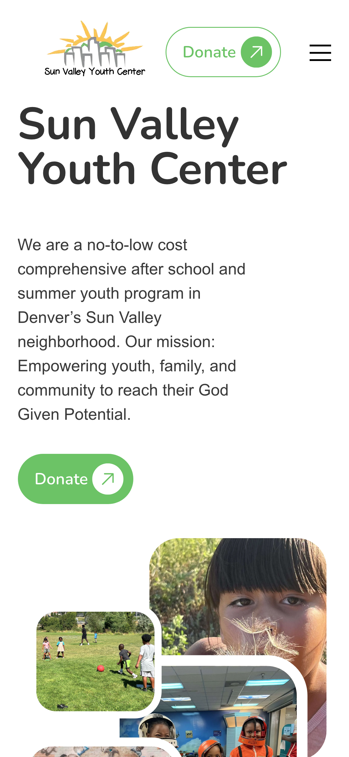 Sun Valley Youth Center website on a phone