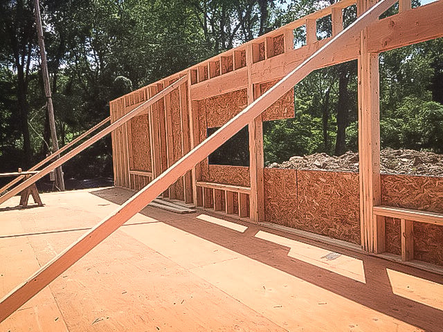 Wall framing going up on a new home build