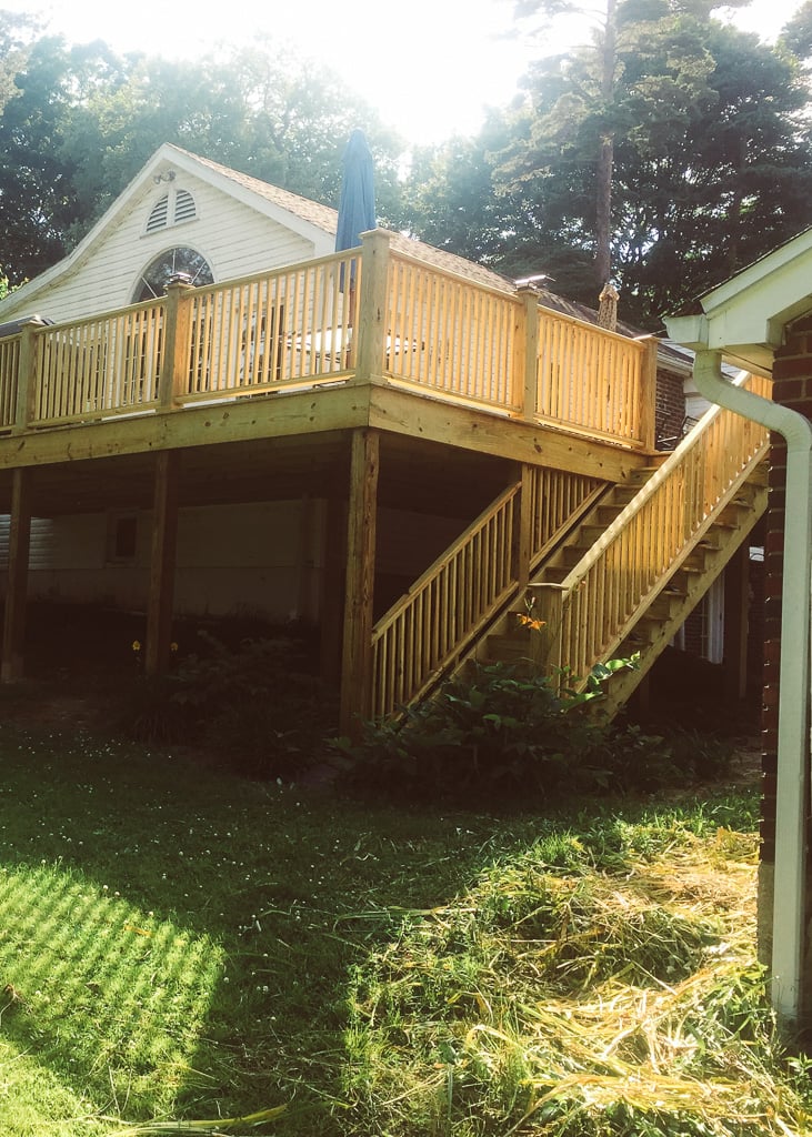 Elevated wood deck with stairs