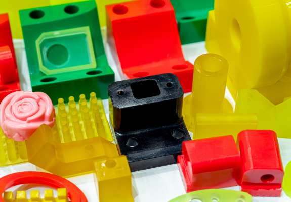ABS로 만들어진 플라스틱 레고가 형형색색 배치되어 있다.