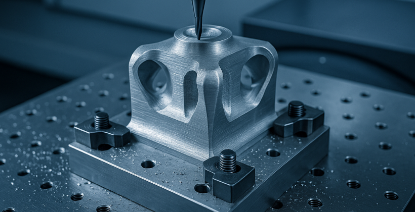 정밀 가공 중인 금속 부품의 클로즈업 장면