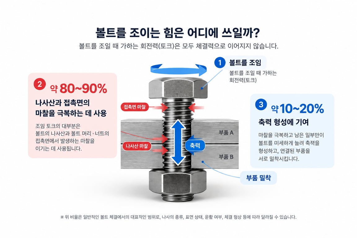 볼트를 조이는 힘에 대해 이야기 하는 사진
