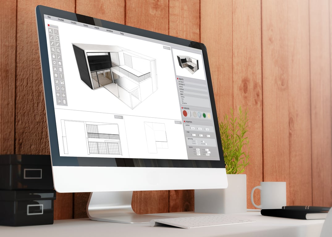 데스크탑 3D 모델링 가구 작업 중