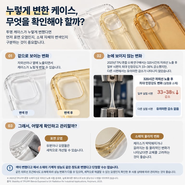 누렇게 변한 투명 케이스의 표면 오염과 소재 변화 확인 방법
