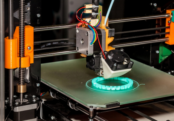 ABS가 3D프린터로 프린트되어 나오고 있다.