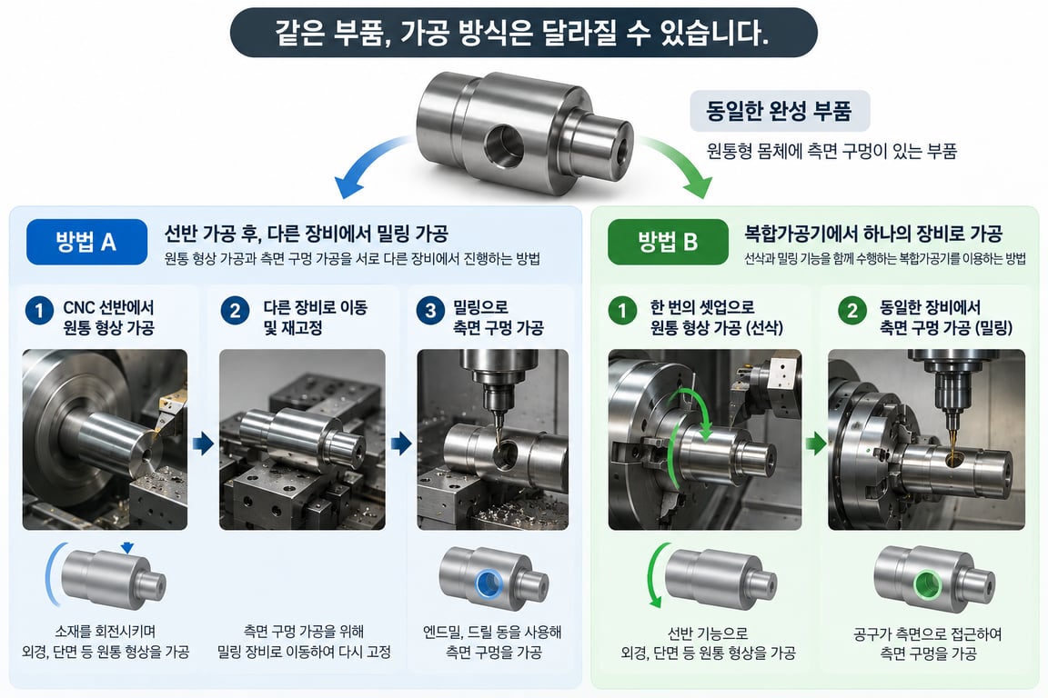 같은 부품, 다른 가공 방식