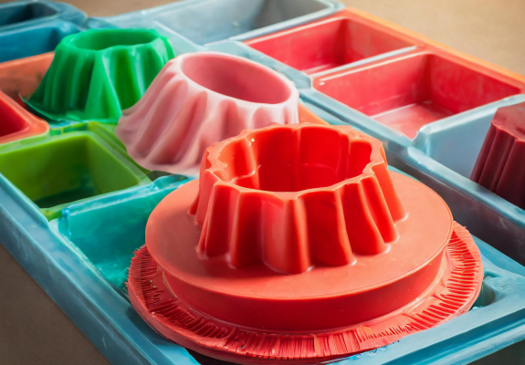 세 가지 색의 제작 완료된 고무 금형