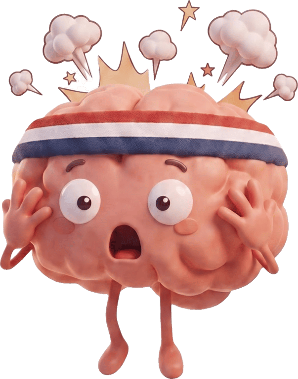 Shocked brain character in a headband, mind blown