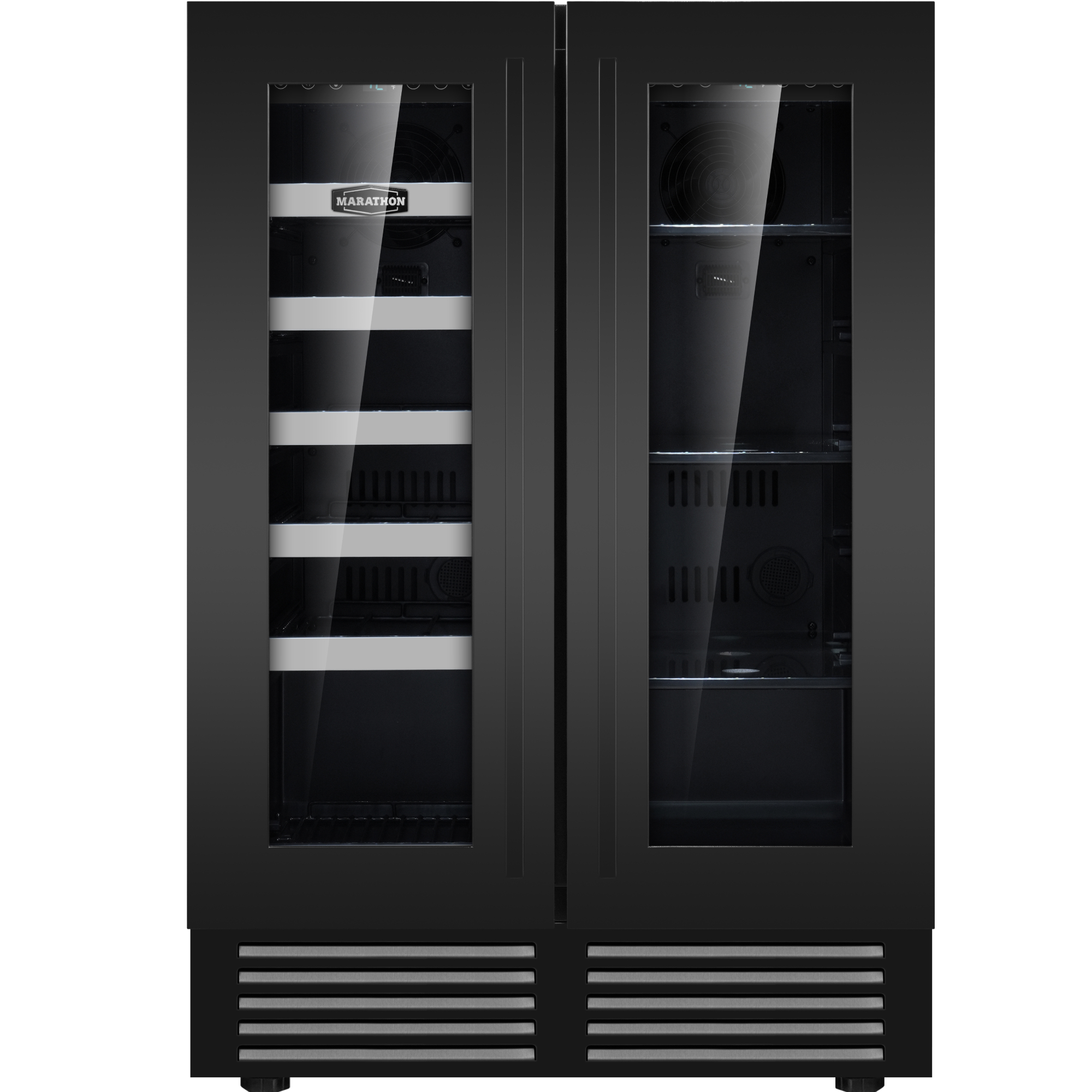 Marathon 24" Black Steel French Door Dual Zone Beverage Cooler