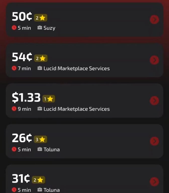 AttaPoll surveys from Suzy, Lucid and Toluna, 26¢ to $1.33