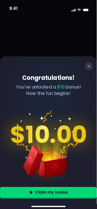 Freecash app screen showing a $10 welcome bonus gift
