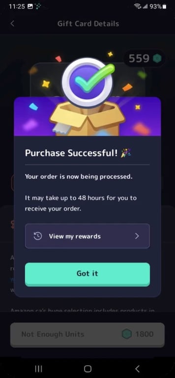 Mistplay order confirmed, up to 48 hours