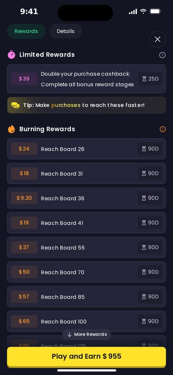Monopoly GO offer on Freecash with rewards for reaching each board
