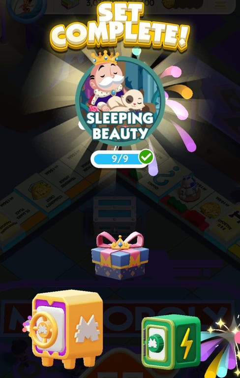 Sticker set complete screen with its reward vaults. Screenshot: MONOPOLY GO! by Scopely. MONOPOLY ™ and © 2026 Hasbro.