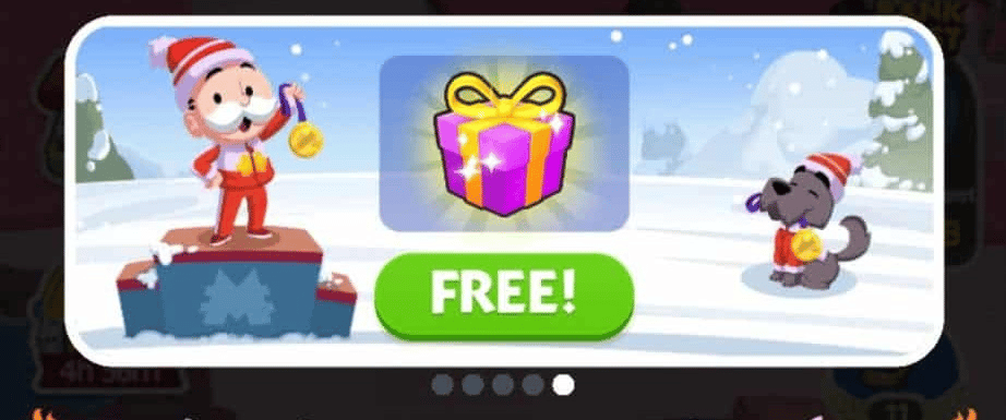 Free gift at the end of the Monopoly GO Shop banner. Screenshot: MONOPOLY GO! by Scopely. MONOPOLY ™ and © 2026 Hasbro.