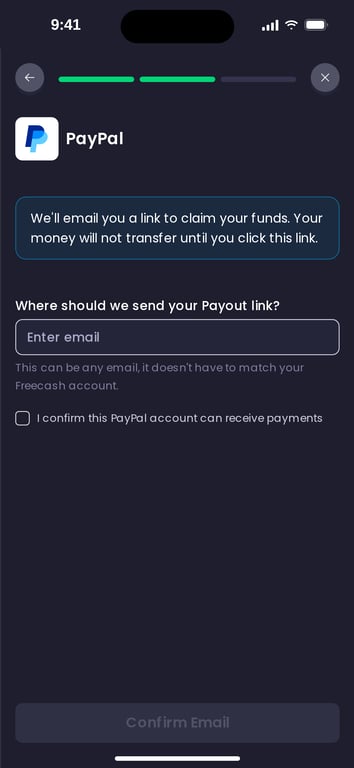 Freecash asks where to send the payout link
