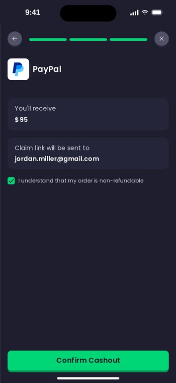 Confirming the non-refundable cash-out