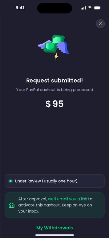 Freecash cash-out submitted and under review