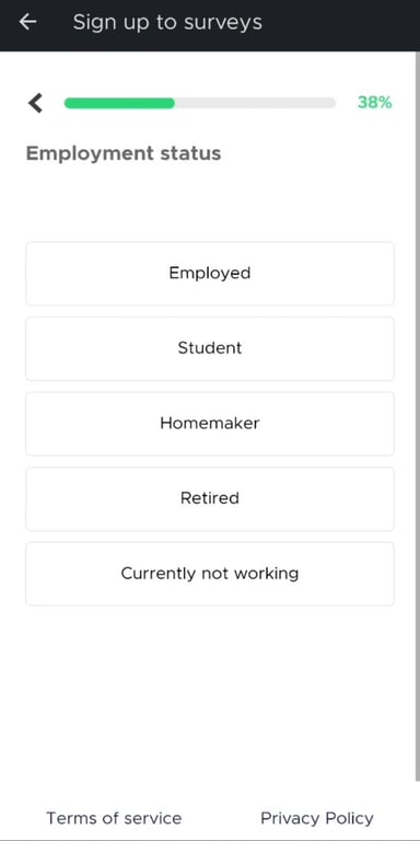 Qmee sign-up question asking for your employment status