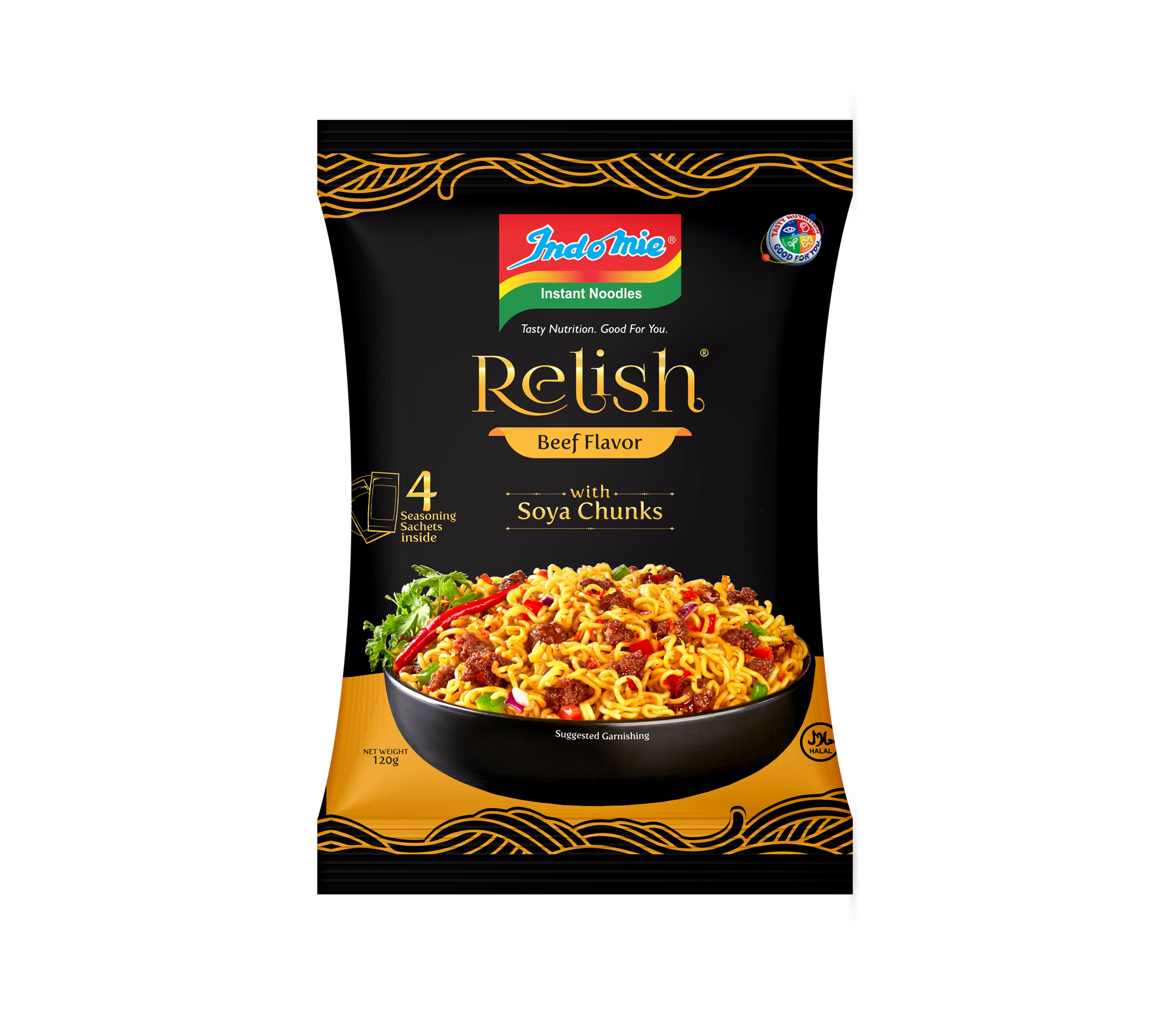 Indomie Relish  Beef flavor with Soya chunks