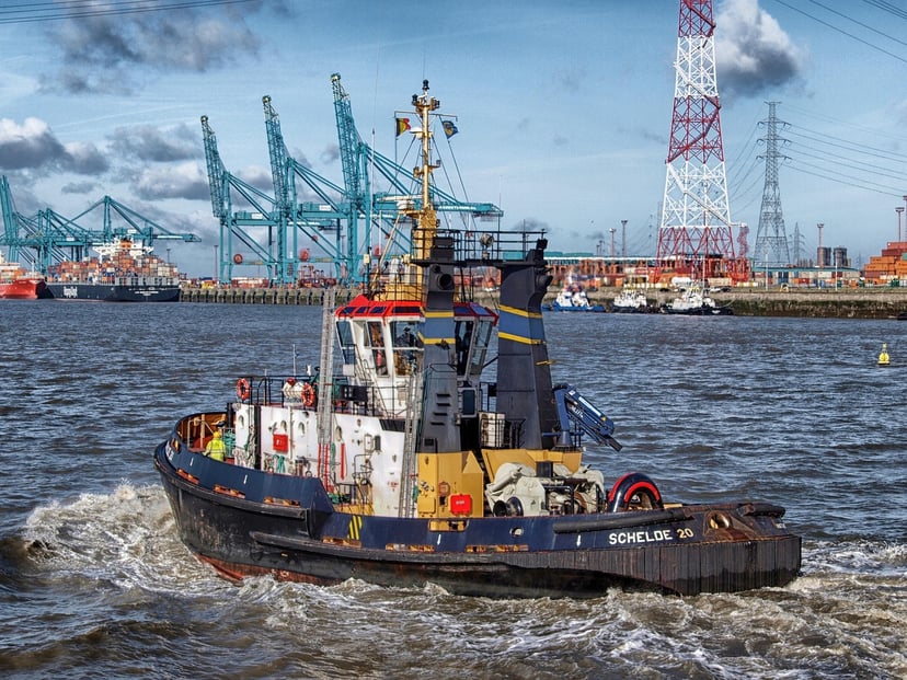 a tugboat in Antwerp Port, Belgium