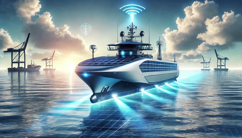 an autonomous ship at sea