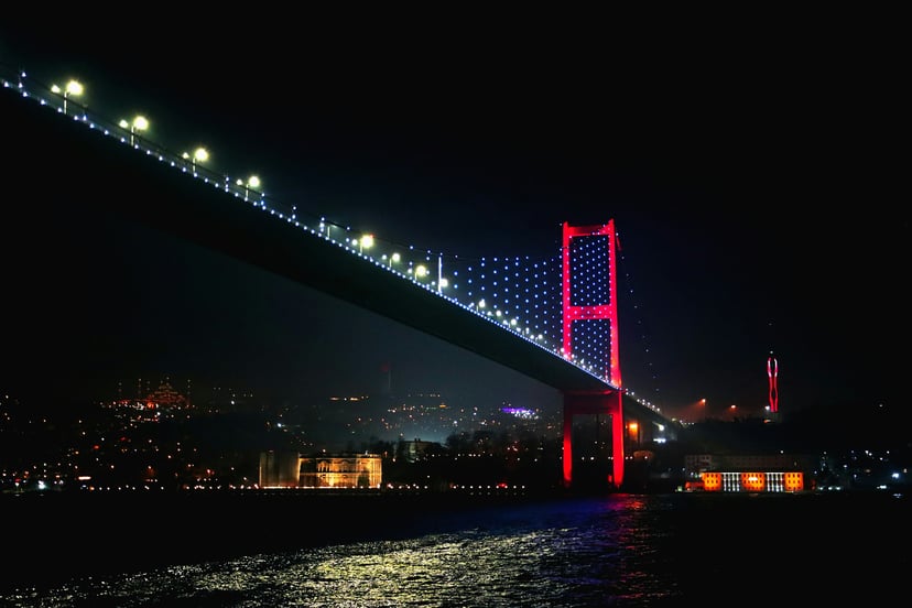 Martyrs Bridge in Istanbul at night