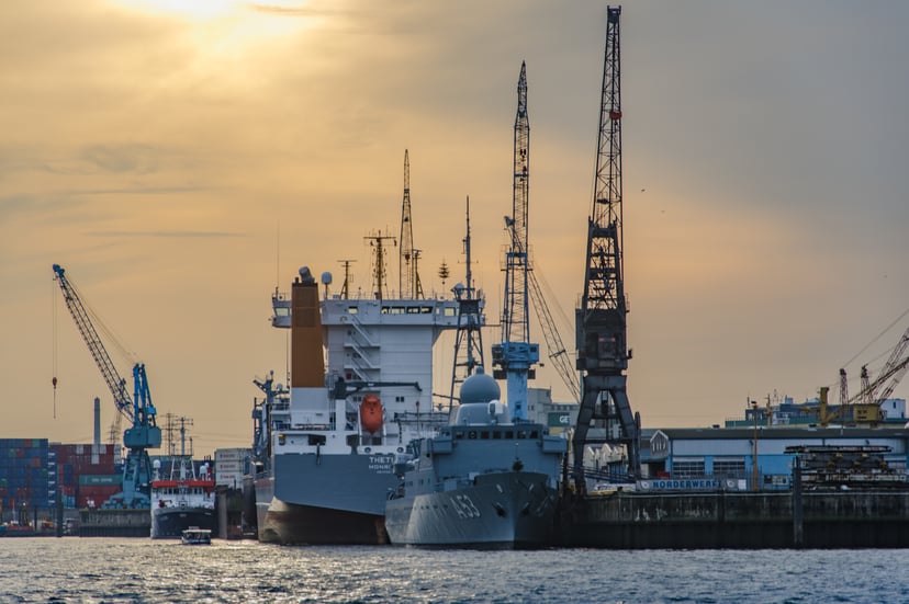 ships and cranes in a port