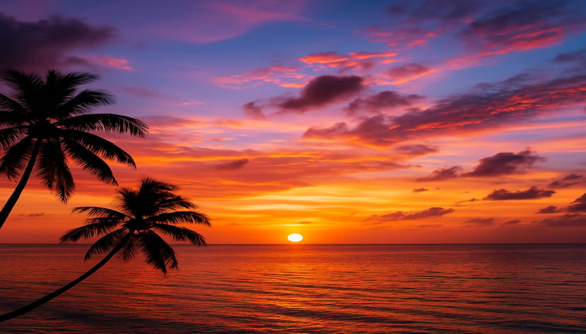 a tropical sunset at sea