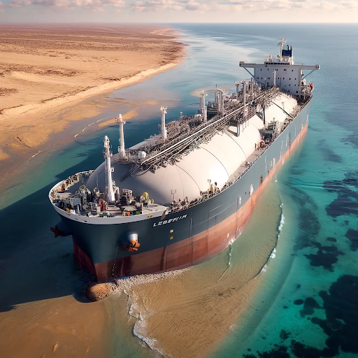 AI generated image of a gas carrier run aground