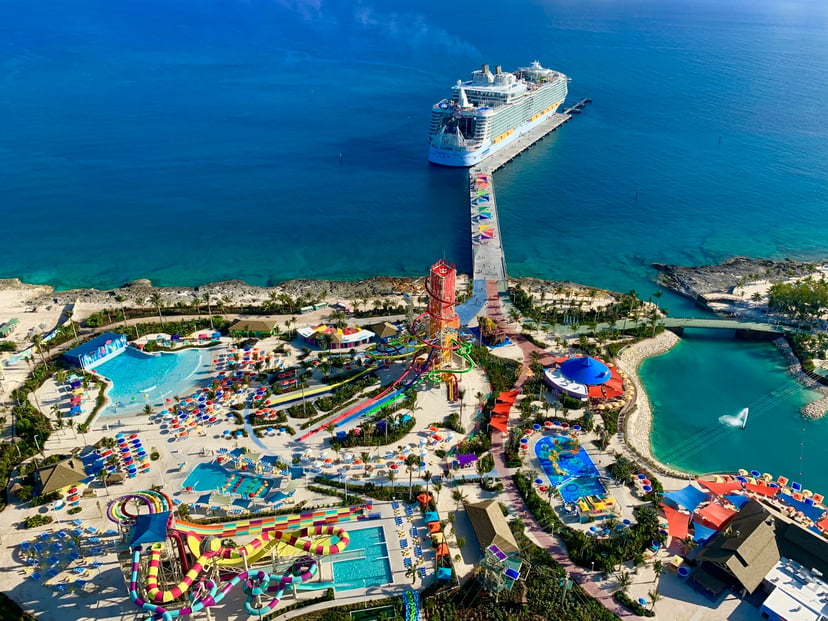 A Royal Caribbean cruise ship moored at CocoCay