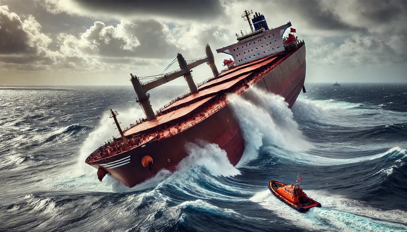 A sinking bulk carrier having been attacked by Houthis