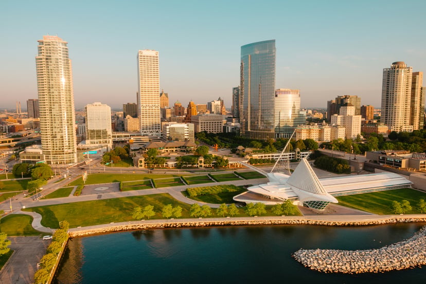 Port Milwaukee with the city and art museum in the background