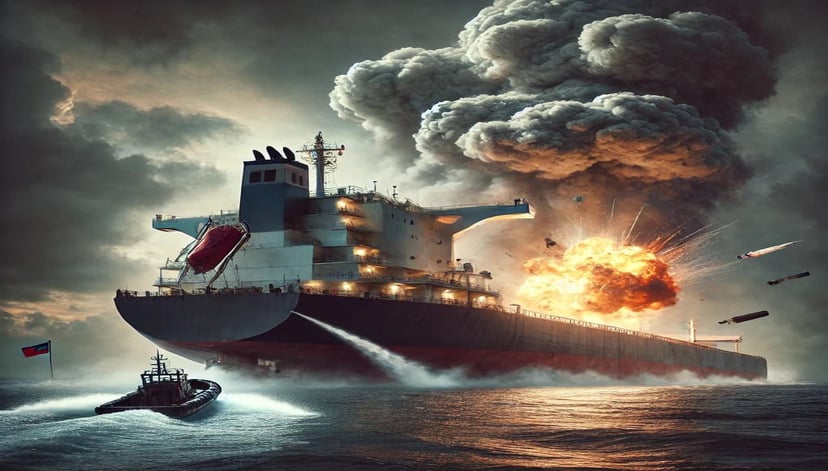 Explosions as missiles attack a bulk carrier