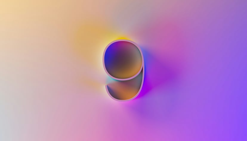 number nine on an orange and purple background