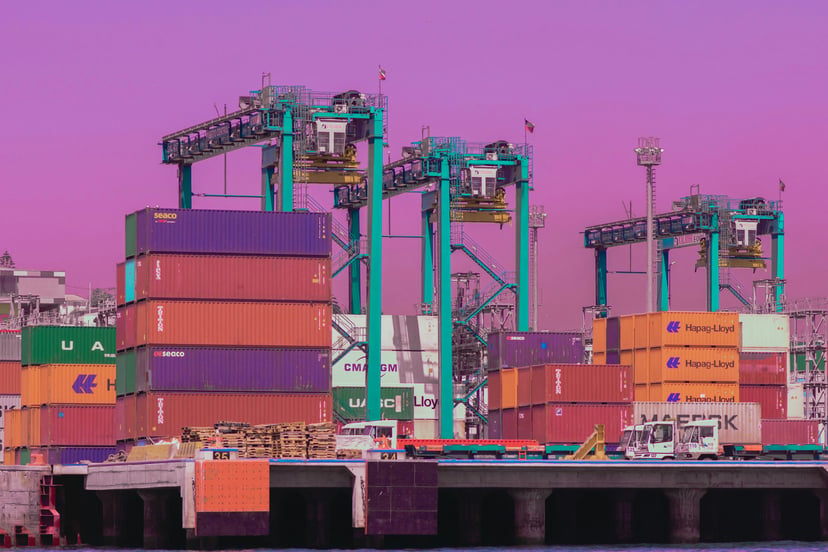 The Port of San Antonio, Chile under a purple sky