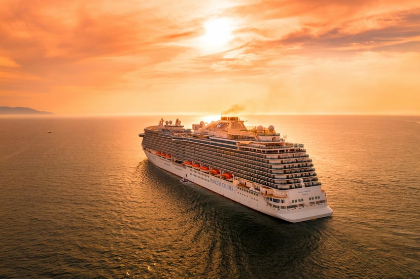 A Princess cruise ship at sunset