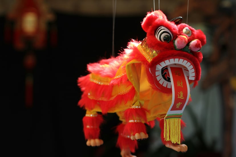 A Chinese dragon puppet