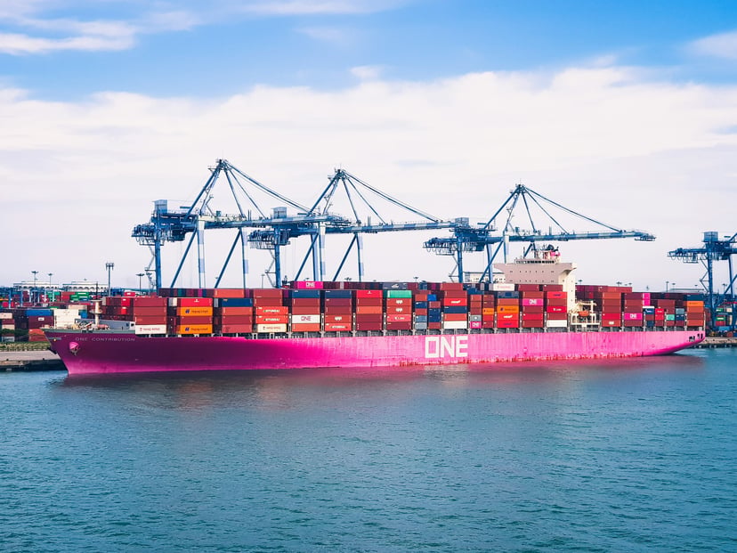 A ONE container ship in dock