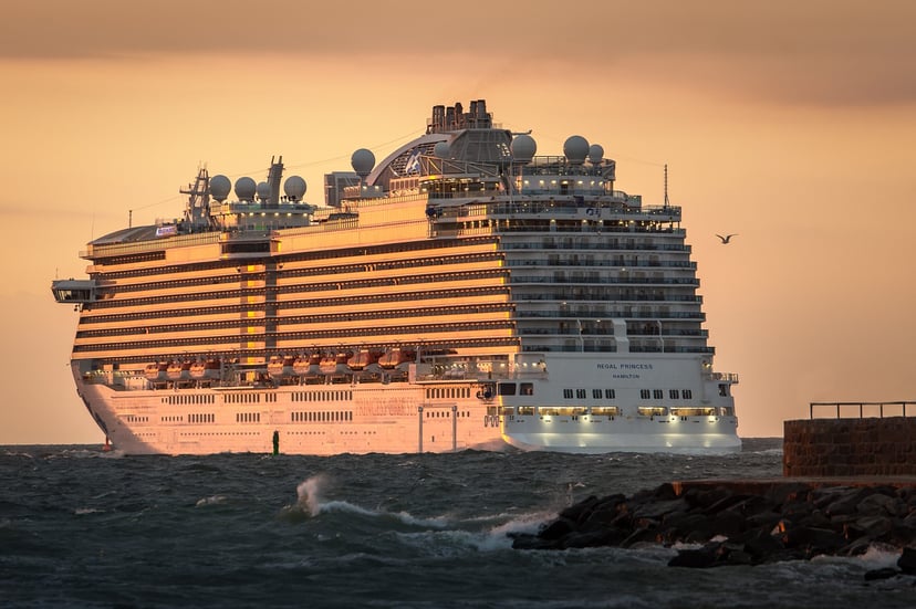 The Regal Princess cruise ship at sunset