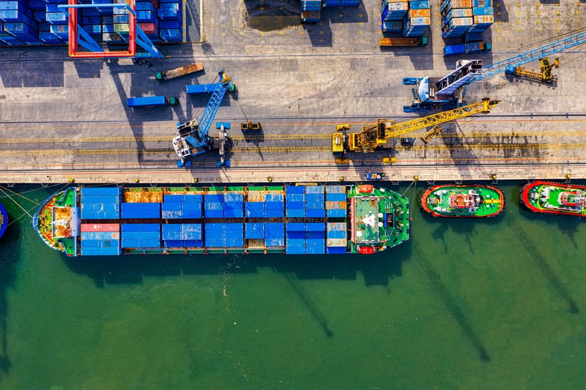 Aerial view of a cargo ship
