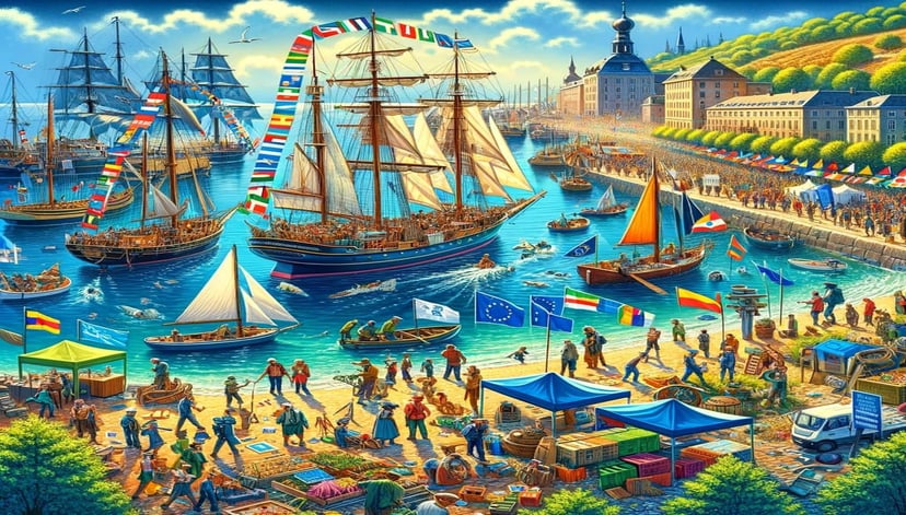 sailing ships in a European harbor