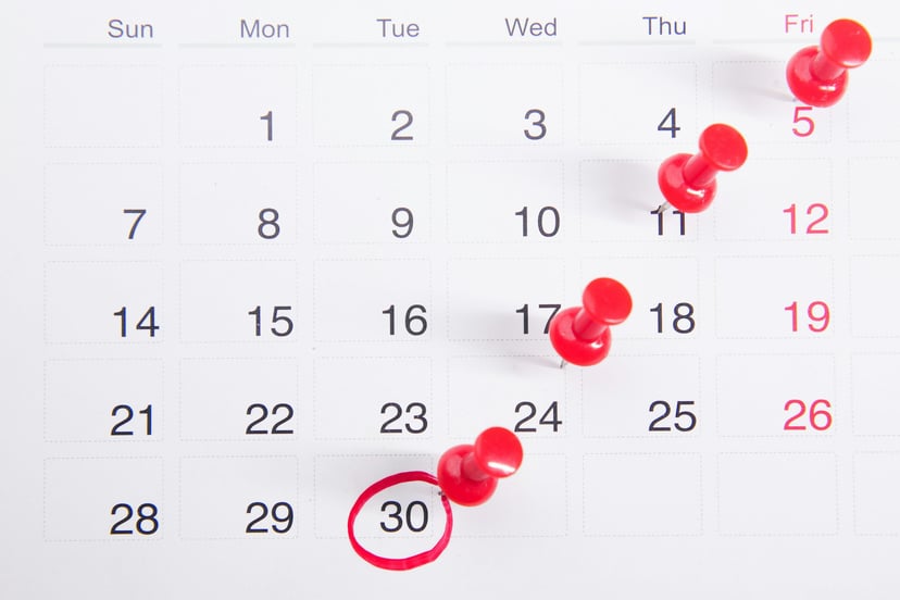 a calendar with pins in it