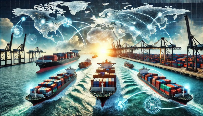 container ships in an alliance sailing into port