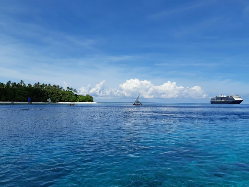 A cruise ship near the coastline of Papua New Guinea