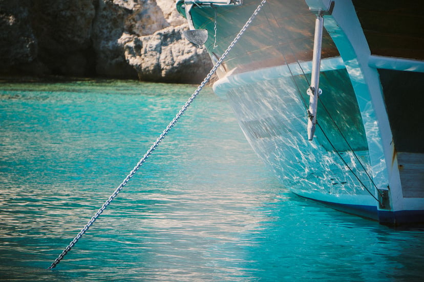the anchor chain on a moored yacht